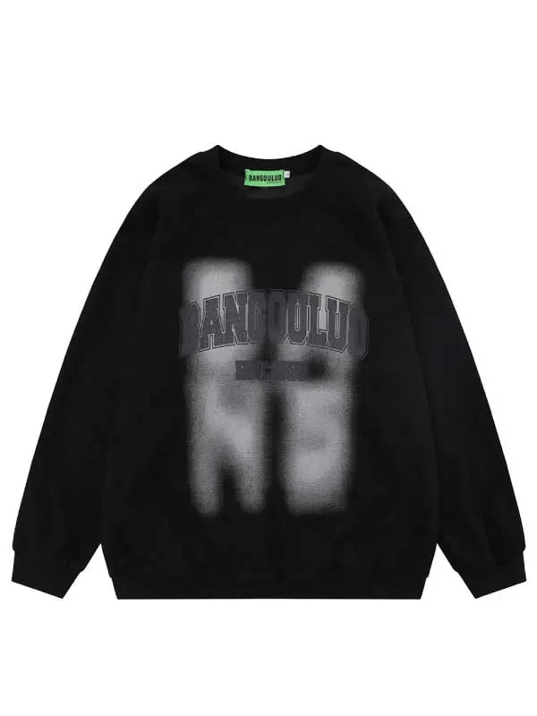 Women's Leisure Letter Washed Crew Neck Sweatshirt
