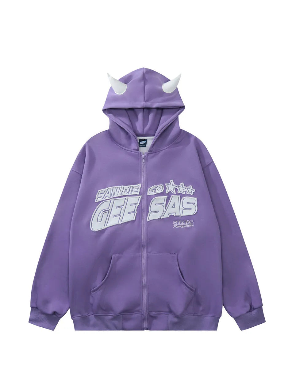 Hoodie Sweatshirt With Demon Horn Design For Women