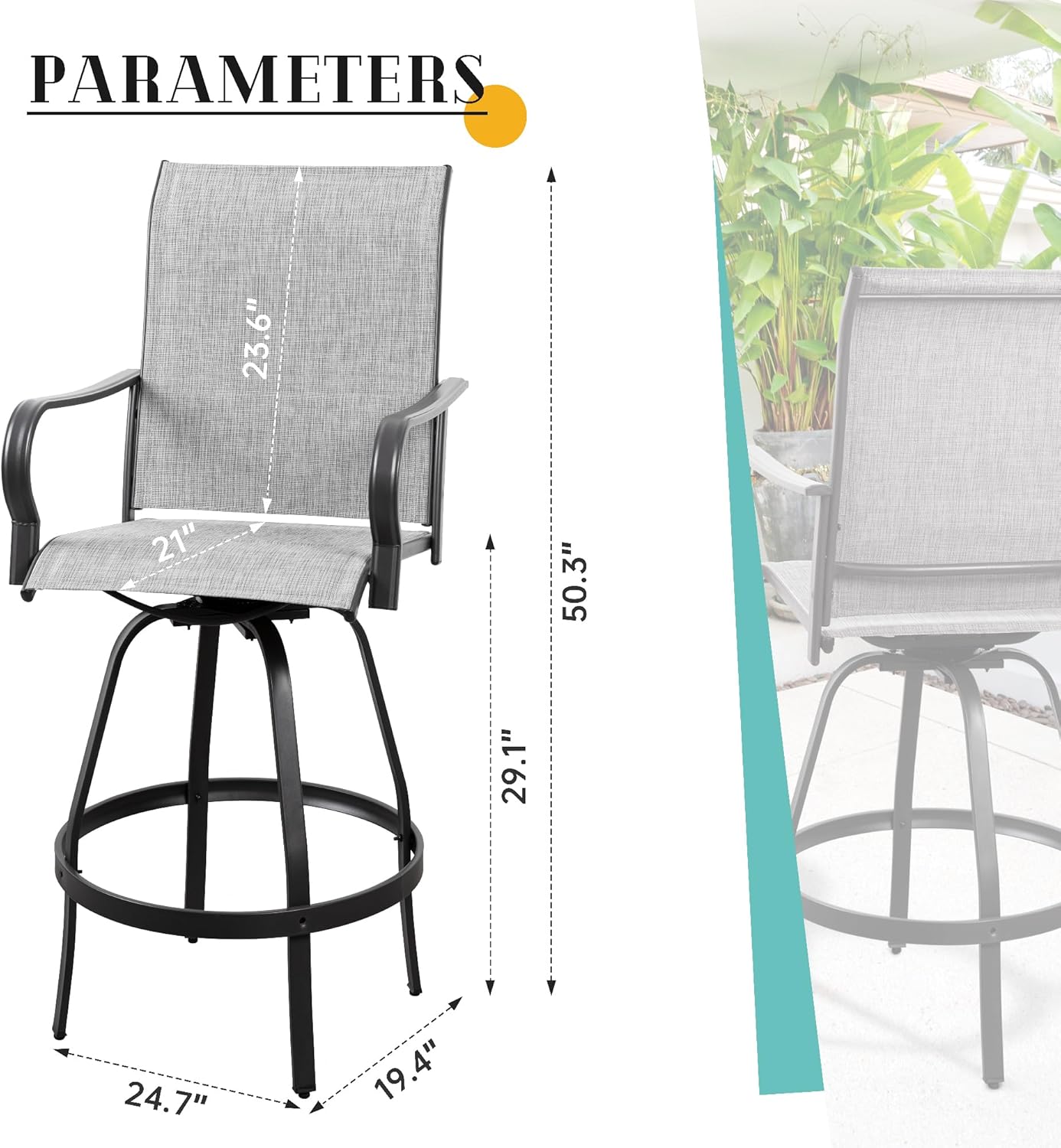 2 Piece Outdoor Patio Swivel Bar Chairs