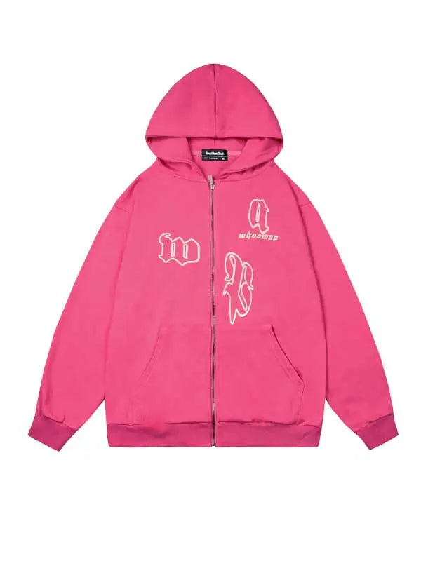 Girl's Letter Graphic Zip Up Hoodie