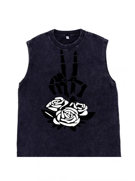230g Rose Expensive Cotton Wash Old Sleeveless T-shirt for Mom