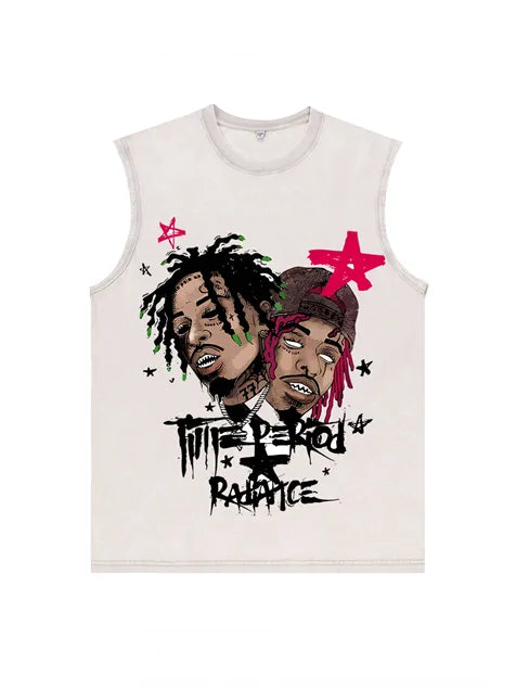 230g Cotton Hip-hop Rap God Wash Old Sleeveless T-shirt