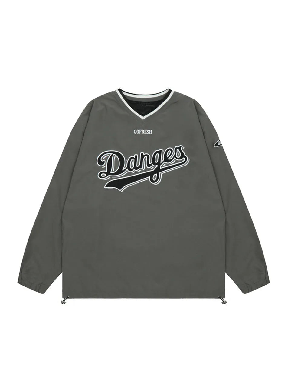 Letter Embroidered V-neck Baseball Sweatshirt for Women