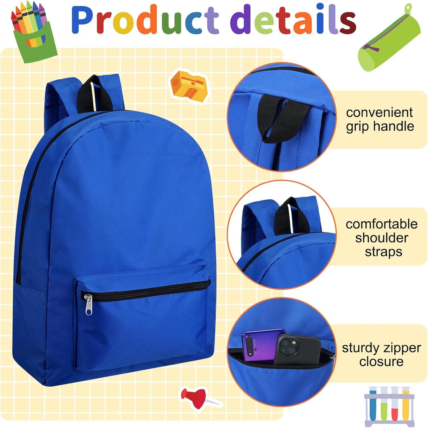 24 Pack Backpacks Bulk Backpack for School 17 Inch Bookbags Back