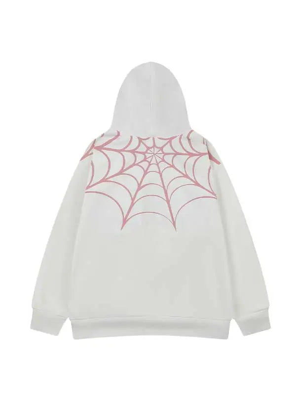 Spider Web Print Full Zip Up Hoodie