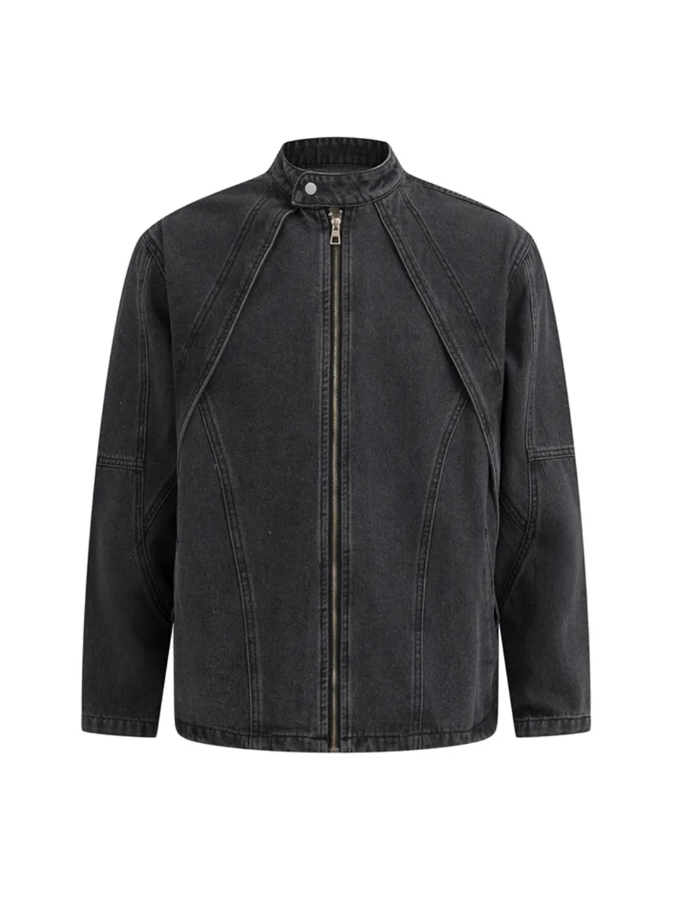 Motorcycle Deconstructed Patchwork Denim Jacket for Men