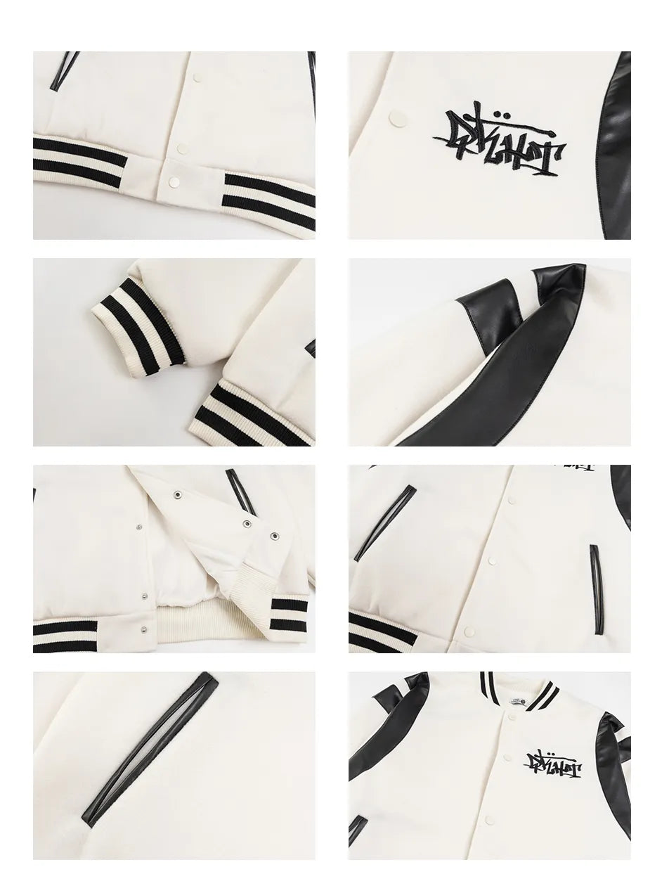 PU Leather Embroidered Baseball Jacket for Men