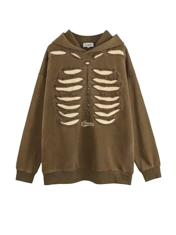 Men's Loose Fit Skull Print Hooded Sweatshirt