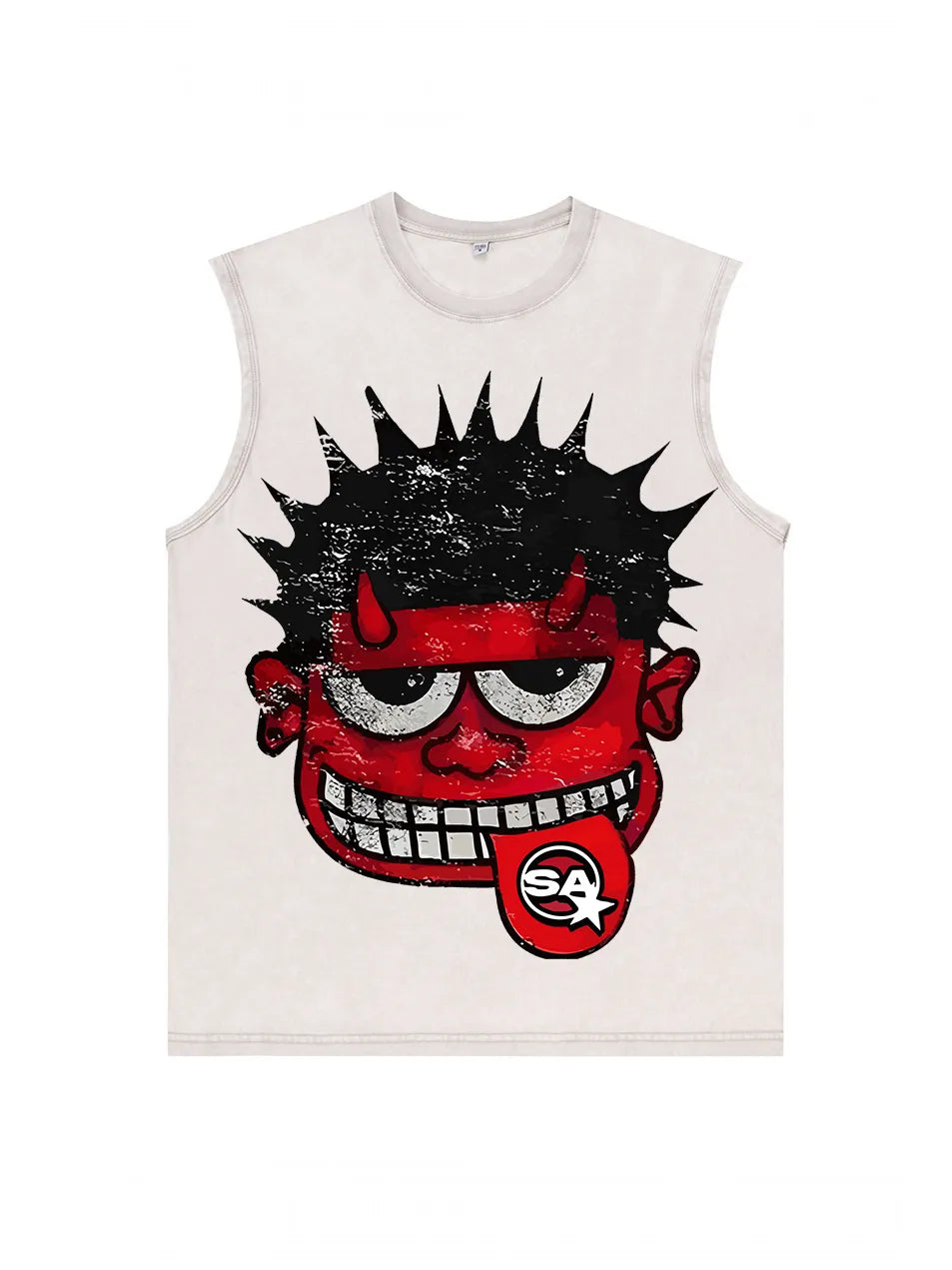 230g Cotton Cartoon Devil Wash Old Sleeveless T-shirt