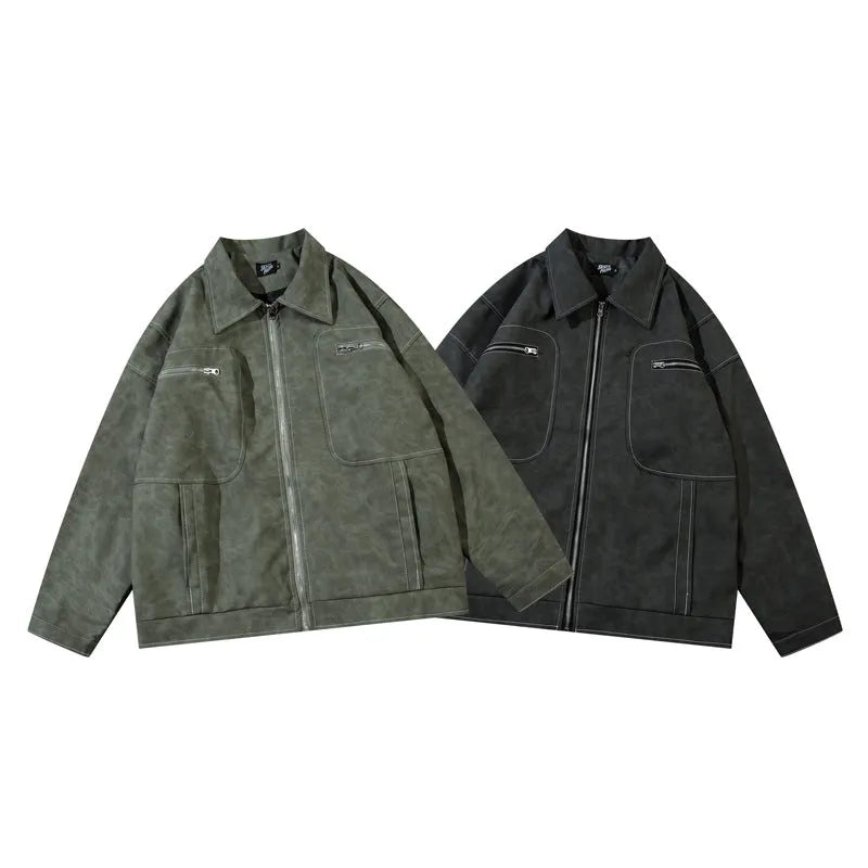Vintage Zip-up Lapel PU Leather Jacket
