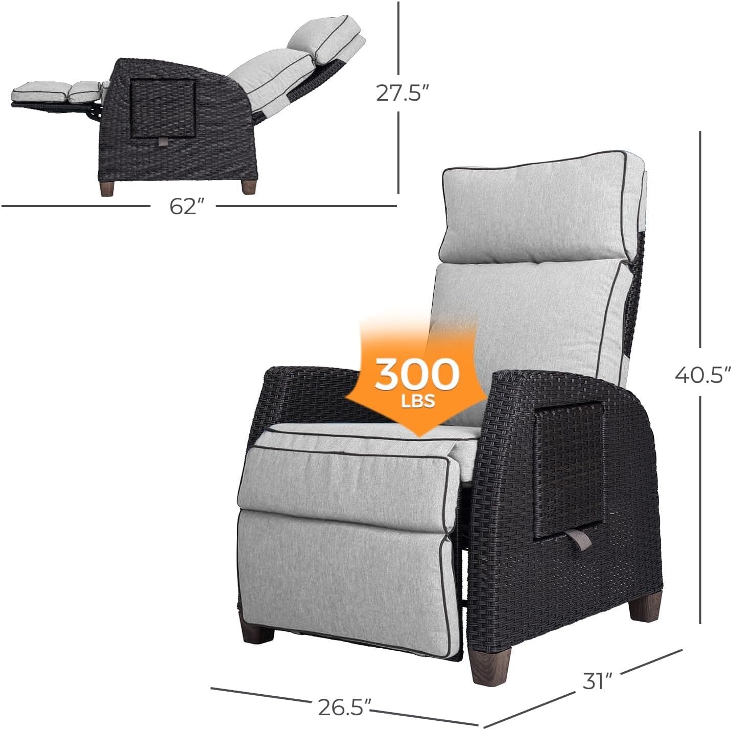 Outdoor Recliner Chair Patio 150° Lay Flat Recliner