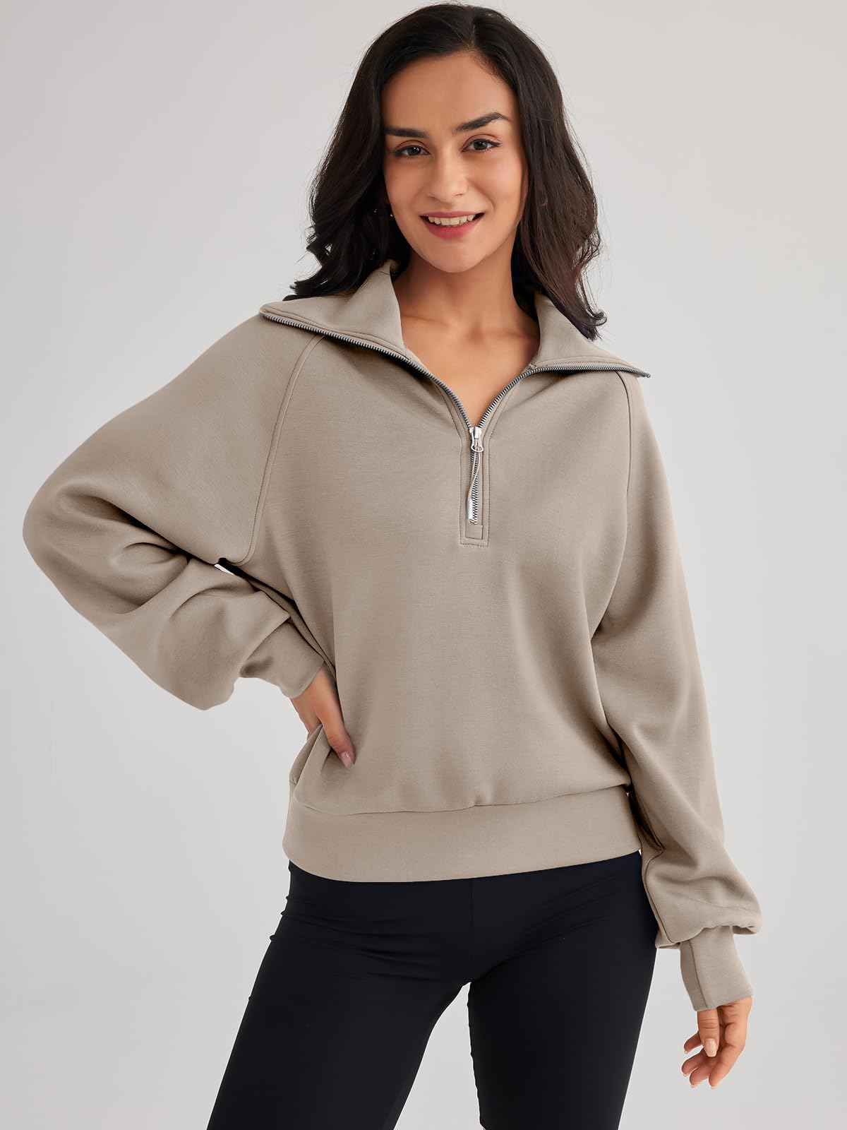 Womens Oversized Sweatshirts Half Zip Pullover Long