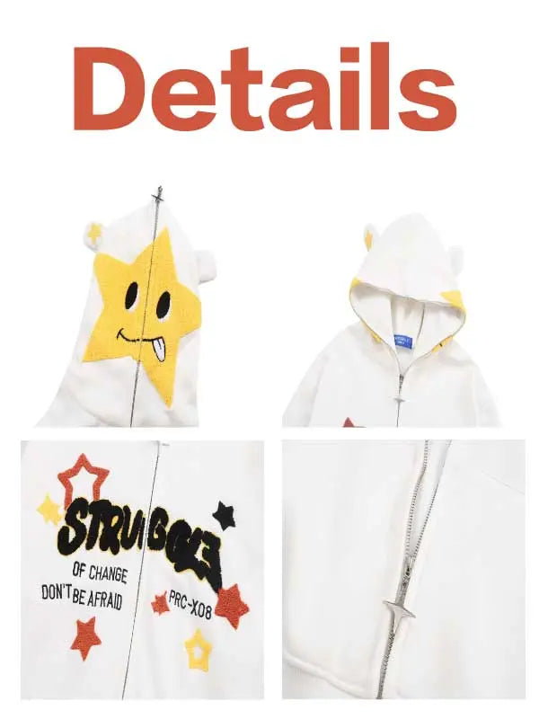 Star Letter Graphic Full Zip-up Hoodie