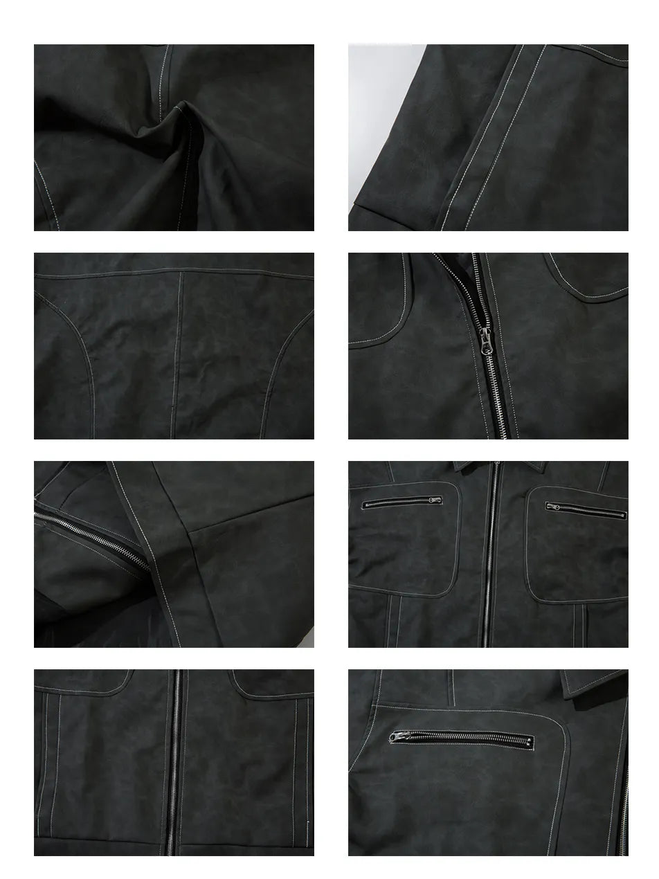Vintage Zip-up Lapel PU Leather Jacket