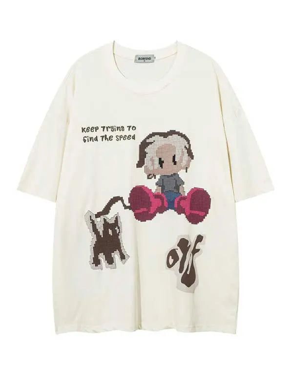 Street Life Men Cartoon Letter Graphic Tee
