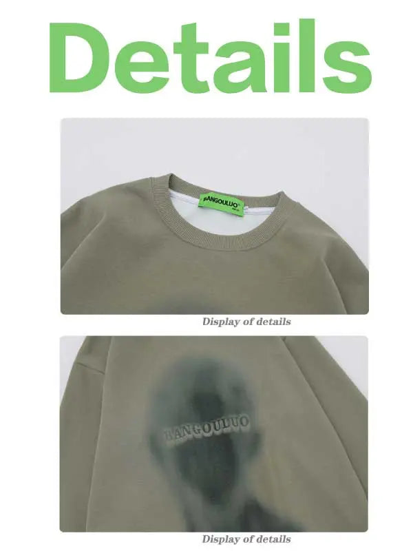 Men's Washed Portrait Letter Sweatshirt