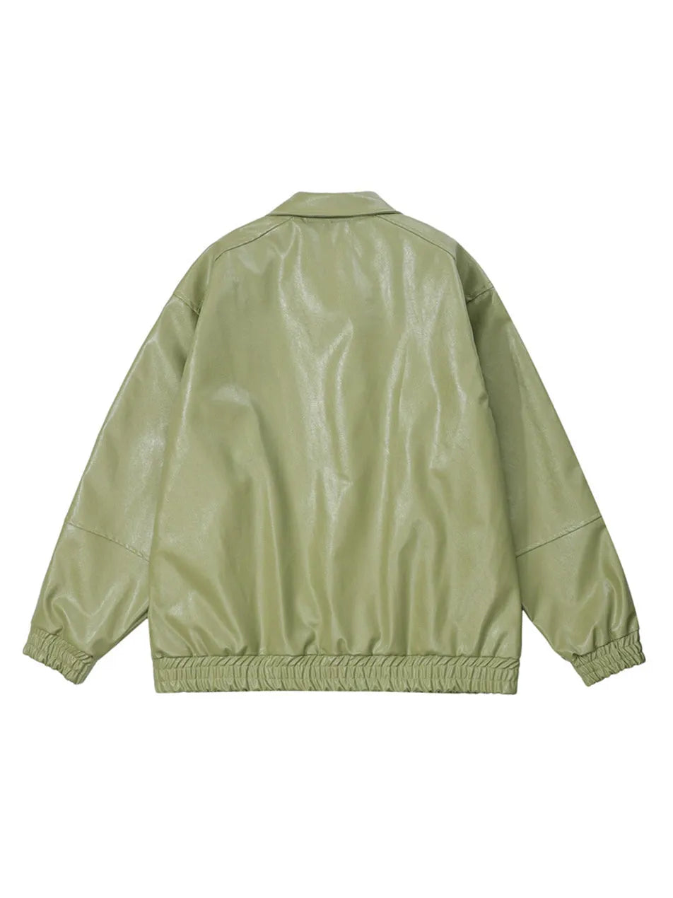 Letter Printed Faux Leather Jacket for Men