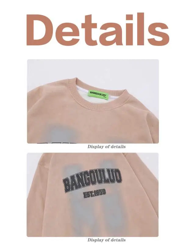Women's Leisure Letter Washed Crew Neck Sweatshirt