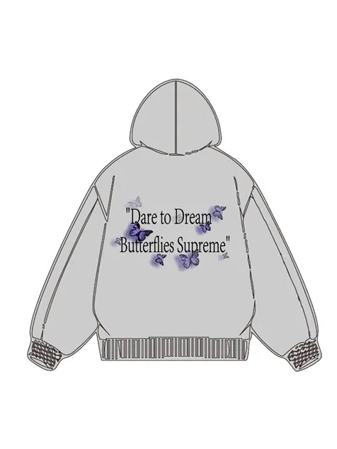 360g Butterflies Back Letter Printed Wash Old Cotton Hoodie