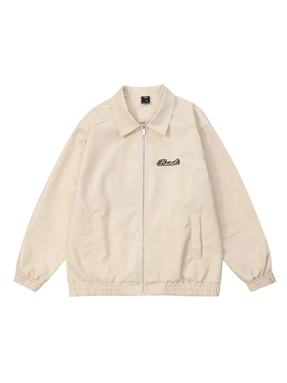 Letter Printed Faux Leather Jacket for Men