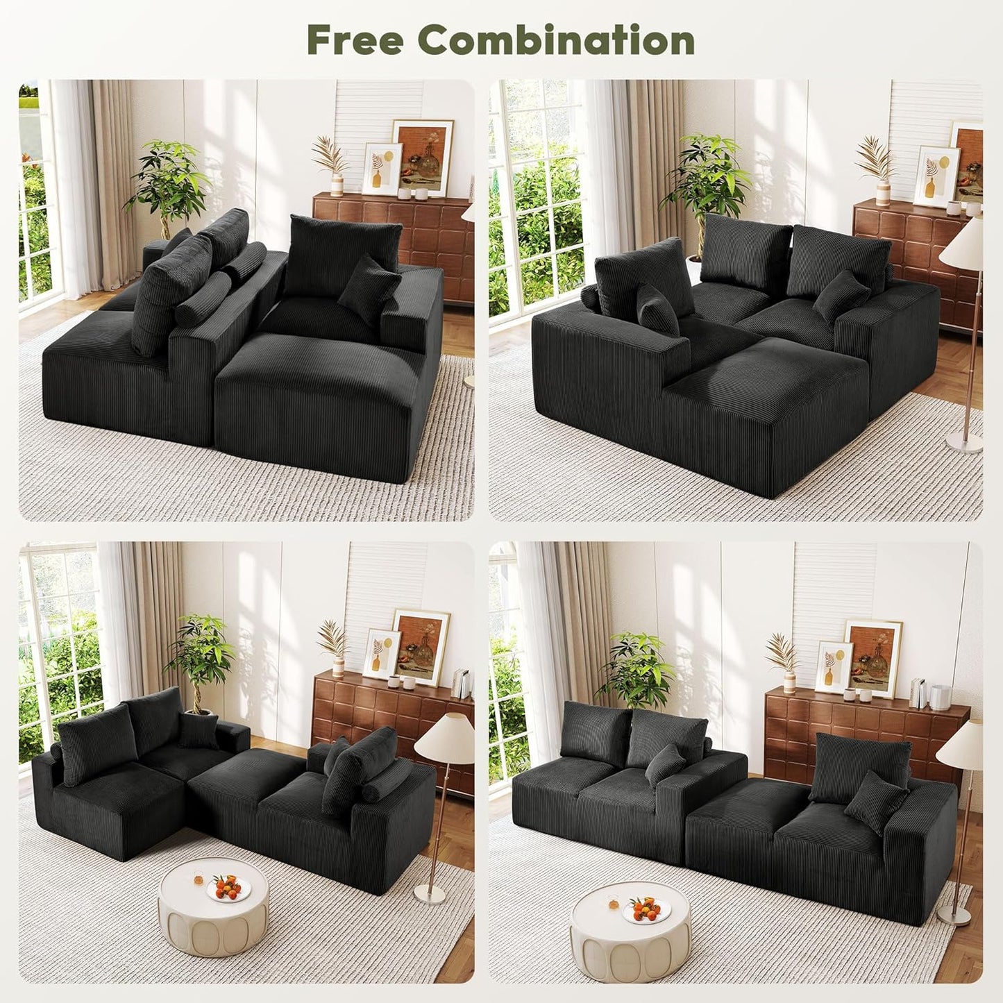 108 Inch Corduroy Cloud Sectional Sofa with Chaise Green