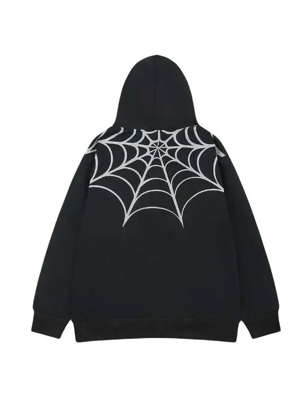 Spider Web Print Full Zip Up Hoodie