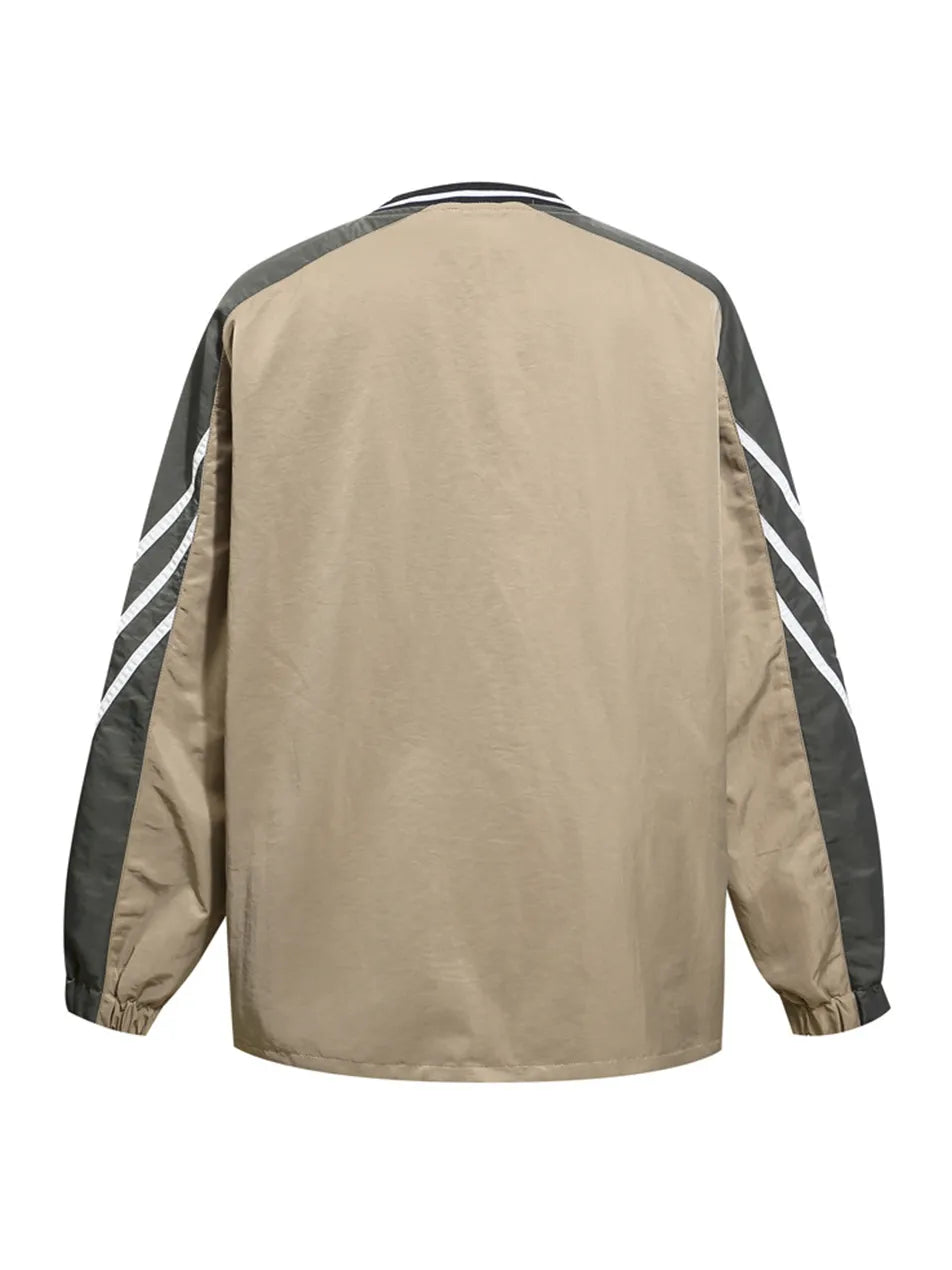 Motorcycle Stripe Splicing Color Contrast V-neck Long Sleeve Sweatshirt for Men