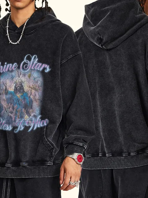 Shine Star God Bless Printed Wash Old Cotton Hoodie