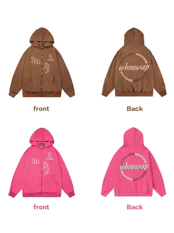 Girl's Letter Graphic Zip Up Hoodie