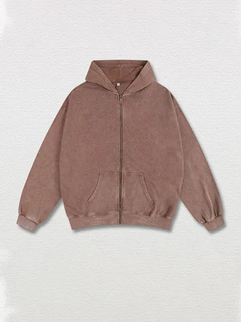 350g Vintage Wash Old Cotton Zip-up Hoodie