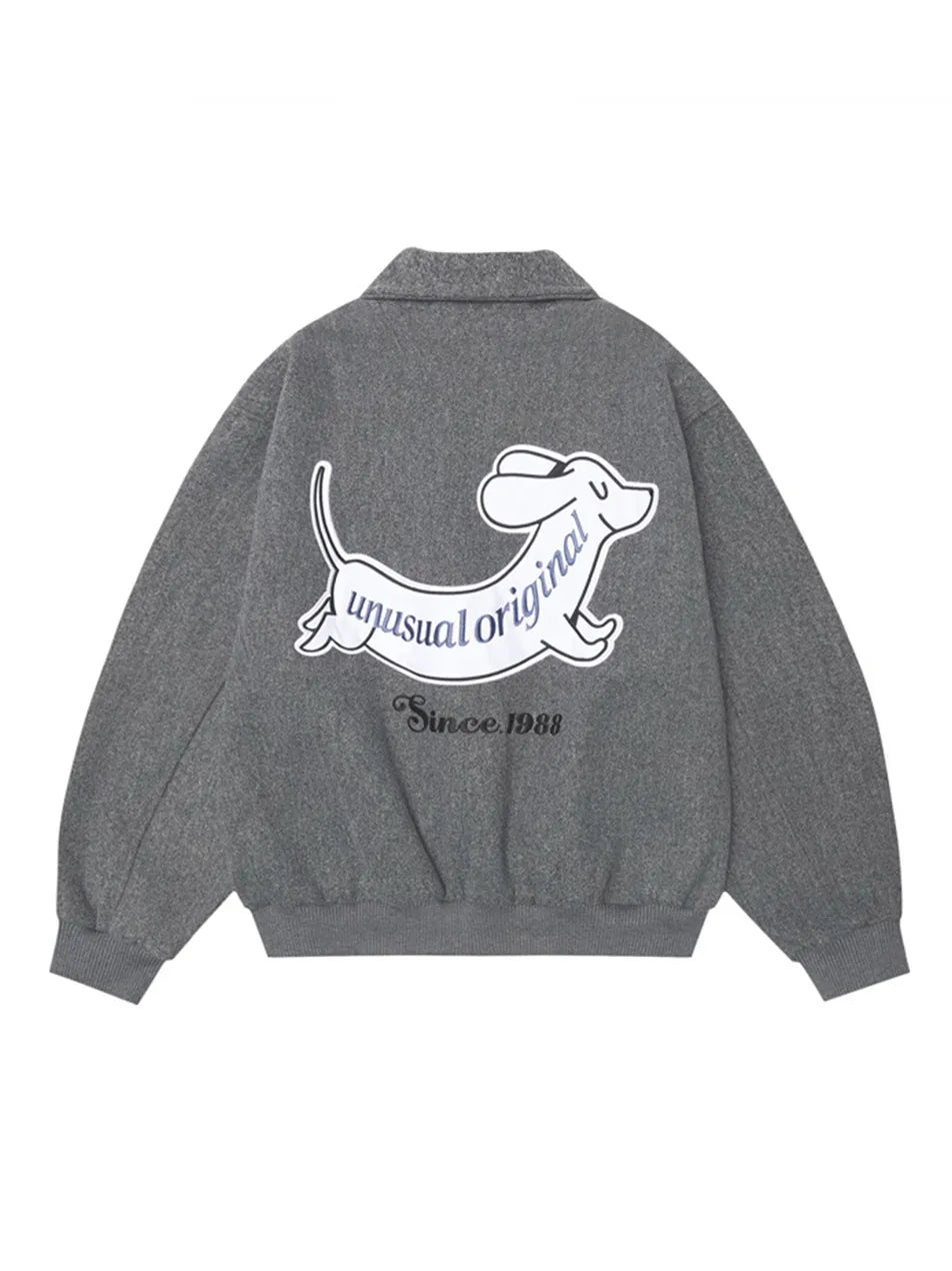 Puppy Embroidery Stick Polo Jacket For Man