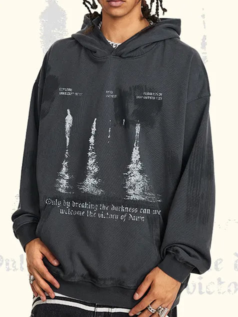 370g Cotton Vintage Wash Old Printed Hoodie