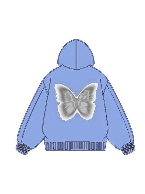 320g Silver Future Butterfly Printed Cotton Hoodie