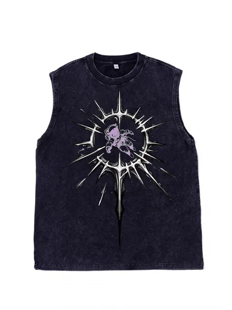 230g Cotton Astronaut Interstellar Wash Old Sleeveless T-shirt