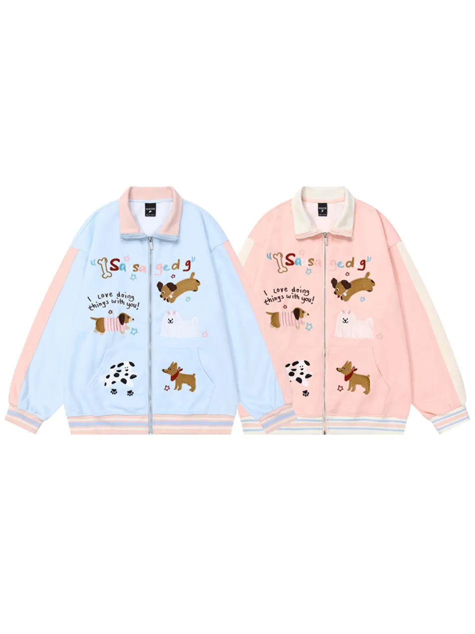 Young Girl' Cute Embroidery Puppy Jacket Autumn Winter for Women