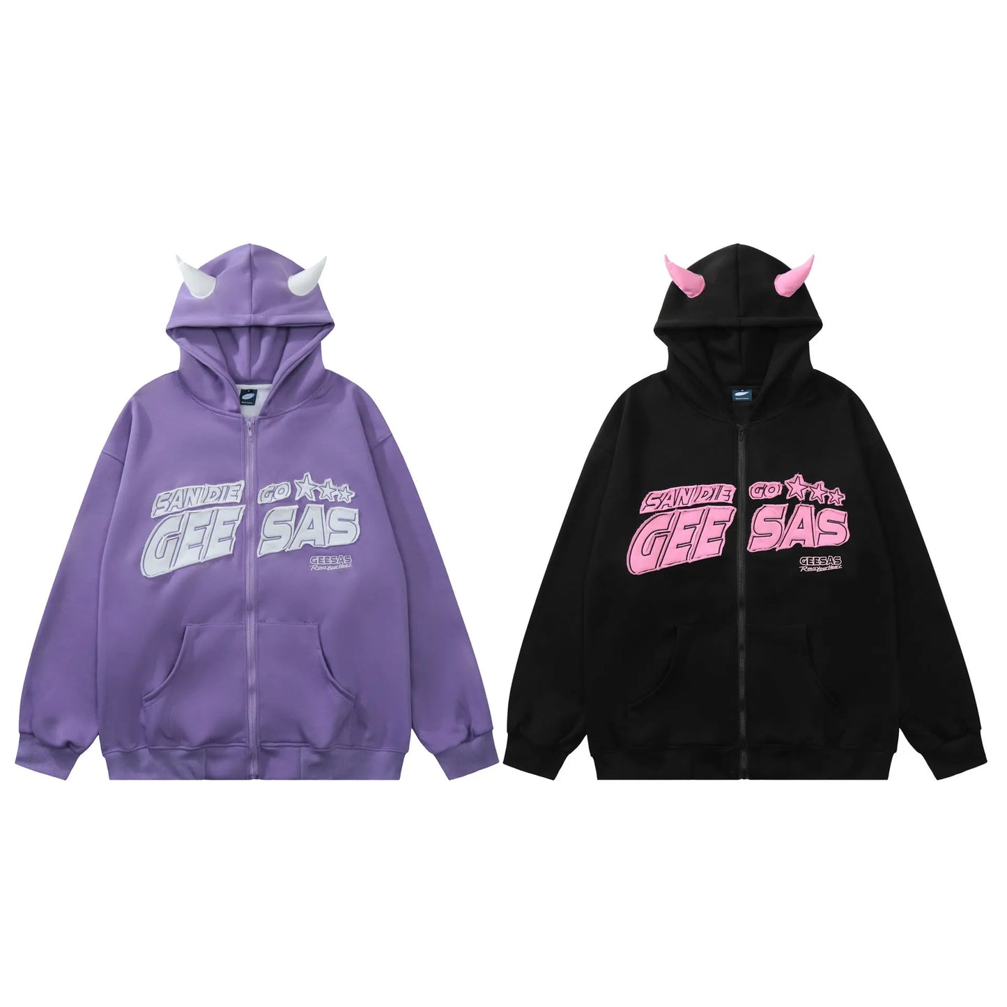 Hoodie Sweatshirt With Demon Horn Design For Women