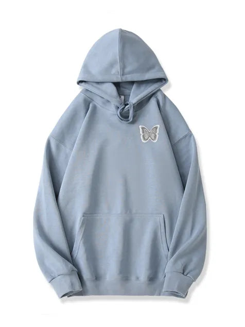 320g Silver Future Butterfly Printed Cotton Hoodie