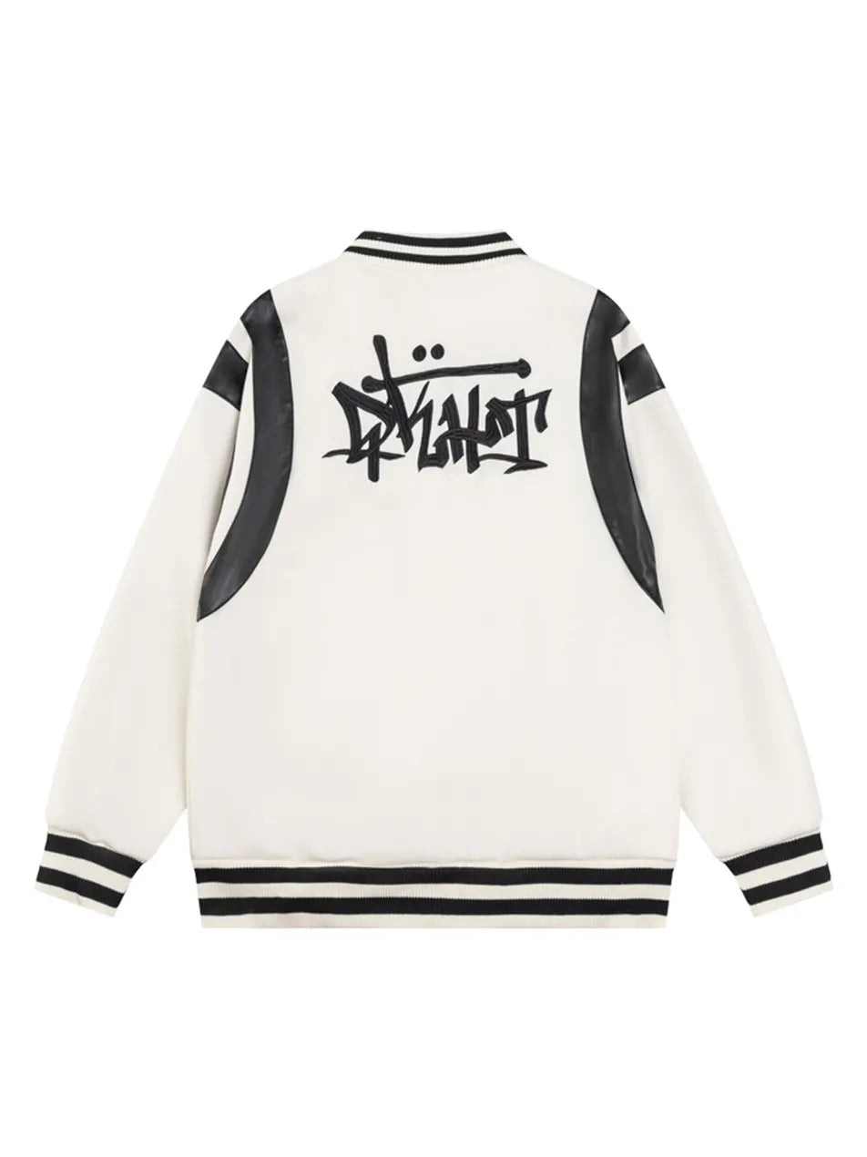 PU Leather Embroidered Baseball Jacket for Men