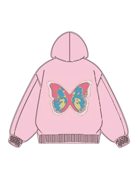 320g Back Colorful Butterfly Printed Cotton Hoodie