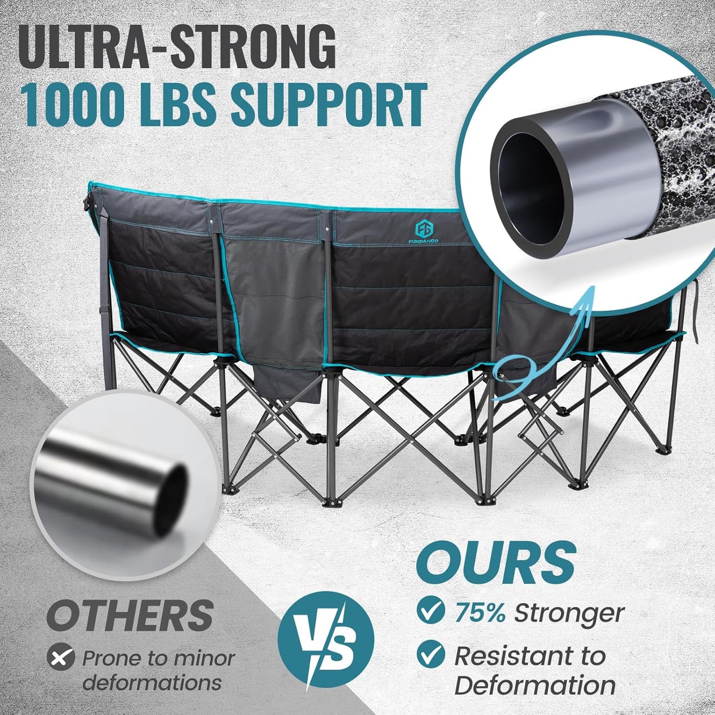 Double Camping Chair with Cooler 2 Person Folding Oversized Loveseat