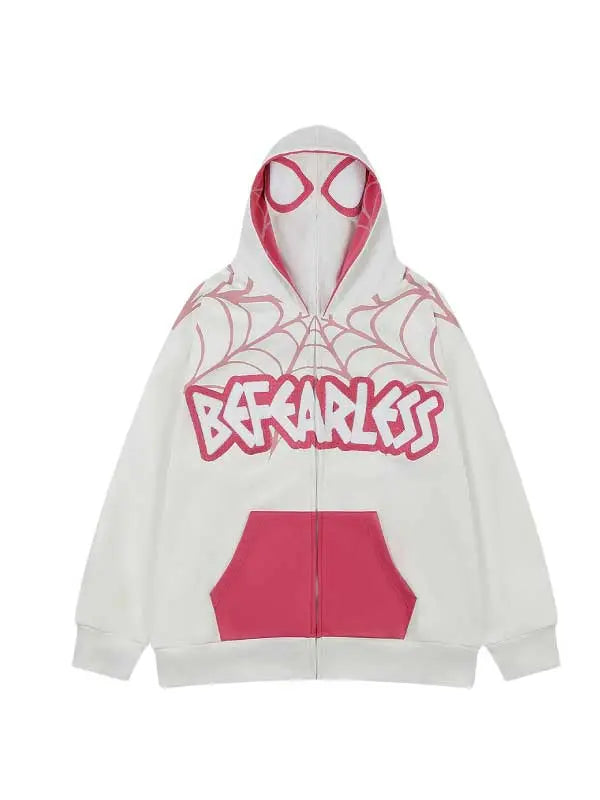 Spider Web Print Full Zip Up Hoodie