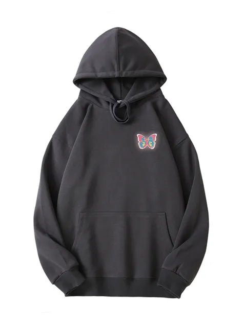 320g Back Colorful Butterfly Printed Cotton Hoodie