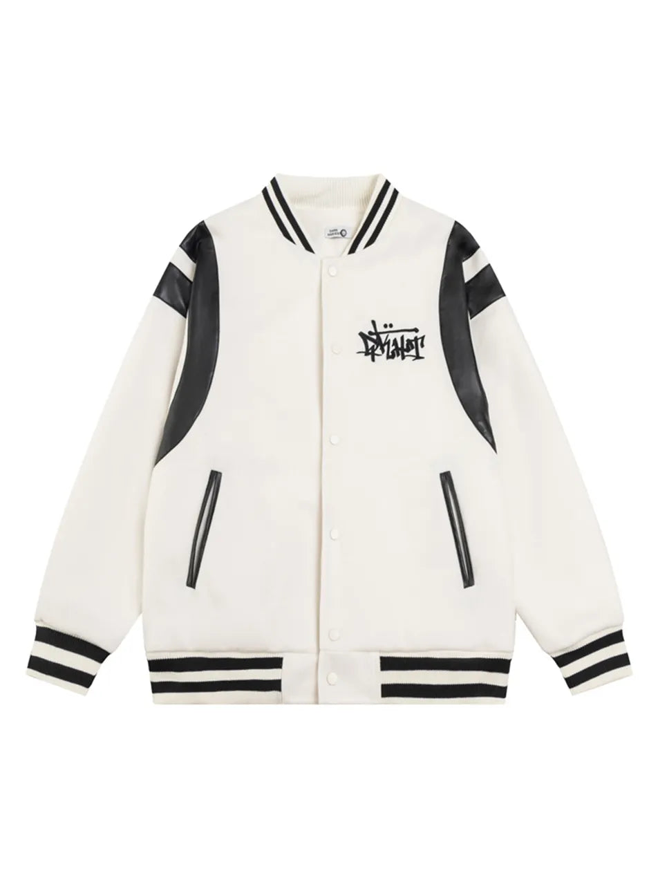 PU Leather Embroidered Baseball Jacket for Men