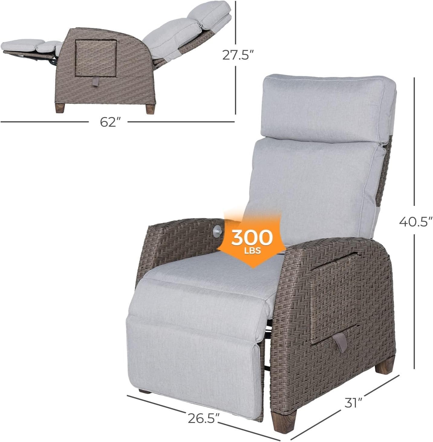 Outdoor Recliner Chair Patio 150° Lay Flat Recliner