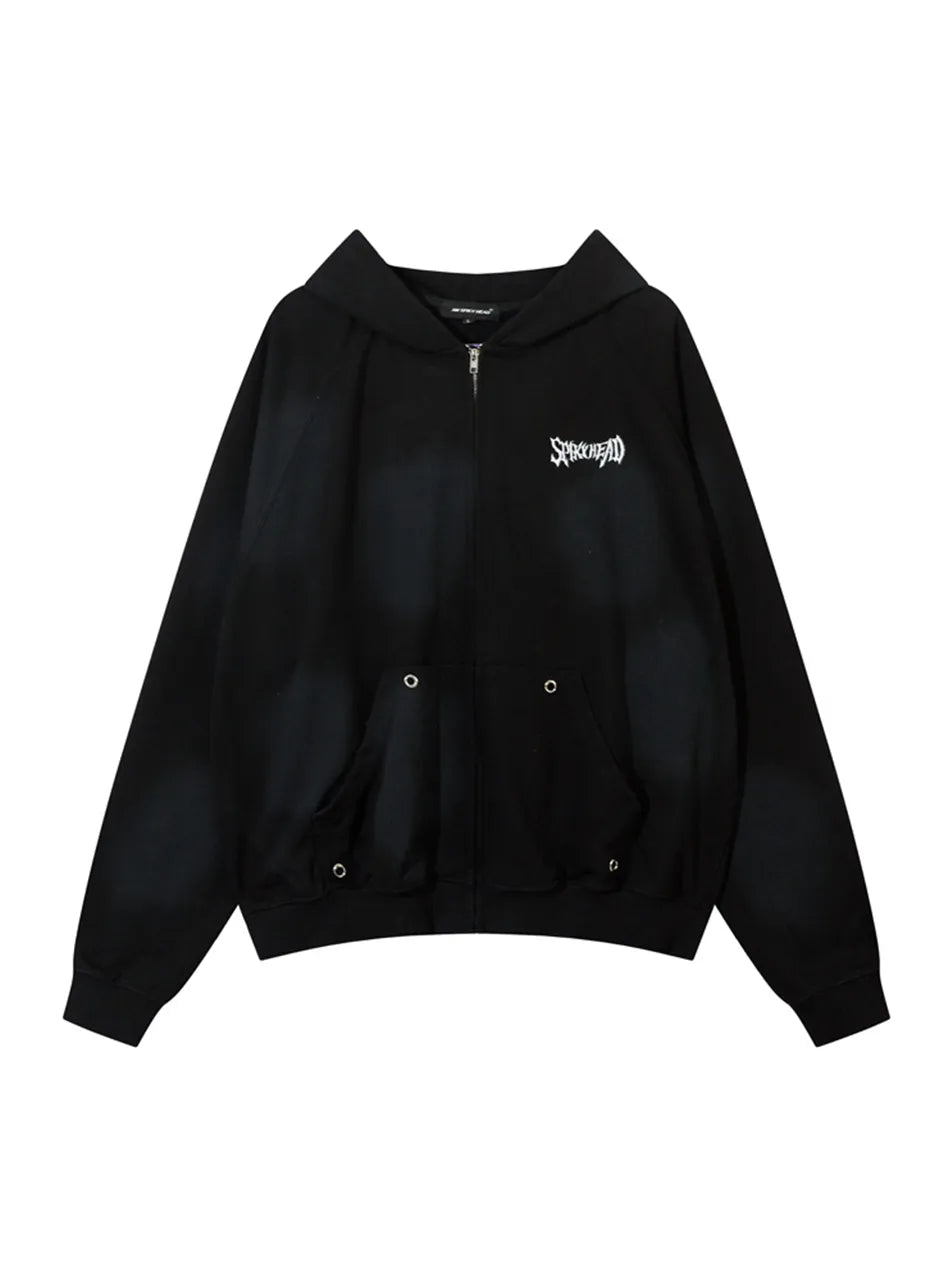 Spray-painted Dotted Old Hoodie for Men