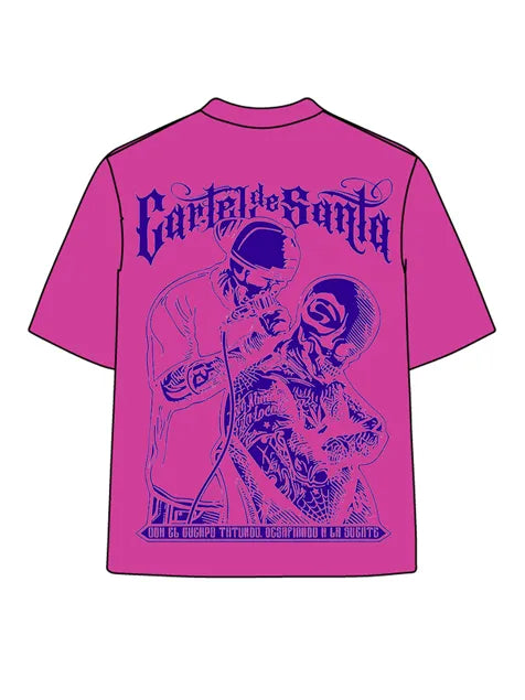 270g Bone Purple Back Santa Printed Cotton Printed Wash Old T-shirt