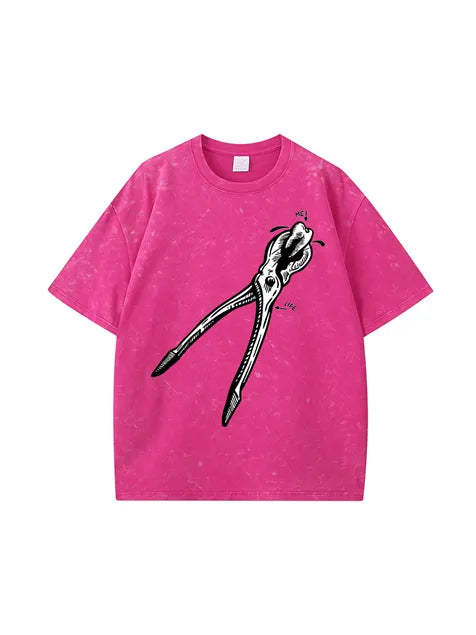 270g Bone Santa Printed Wash Old Cotton T-shirt