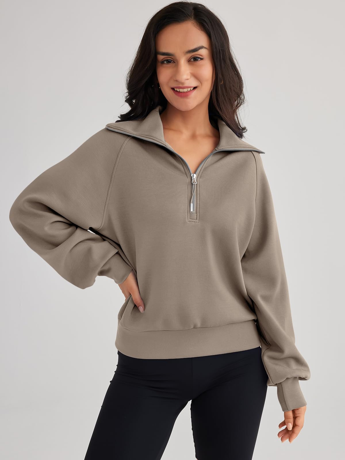 Womens Oversized Sweatshirts Half Zip Pullover Long