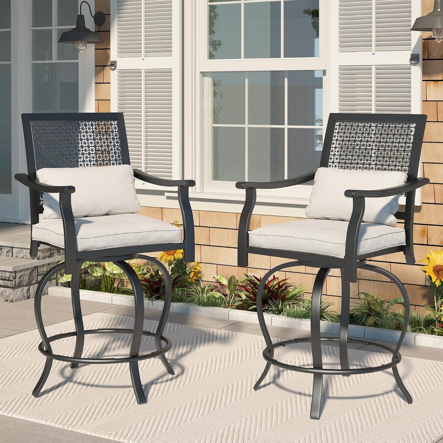 Outdoor Swivel Bar Stools Set of 2 Patio Bar Height Outdoor Chairs