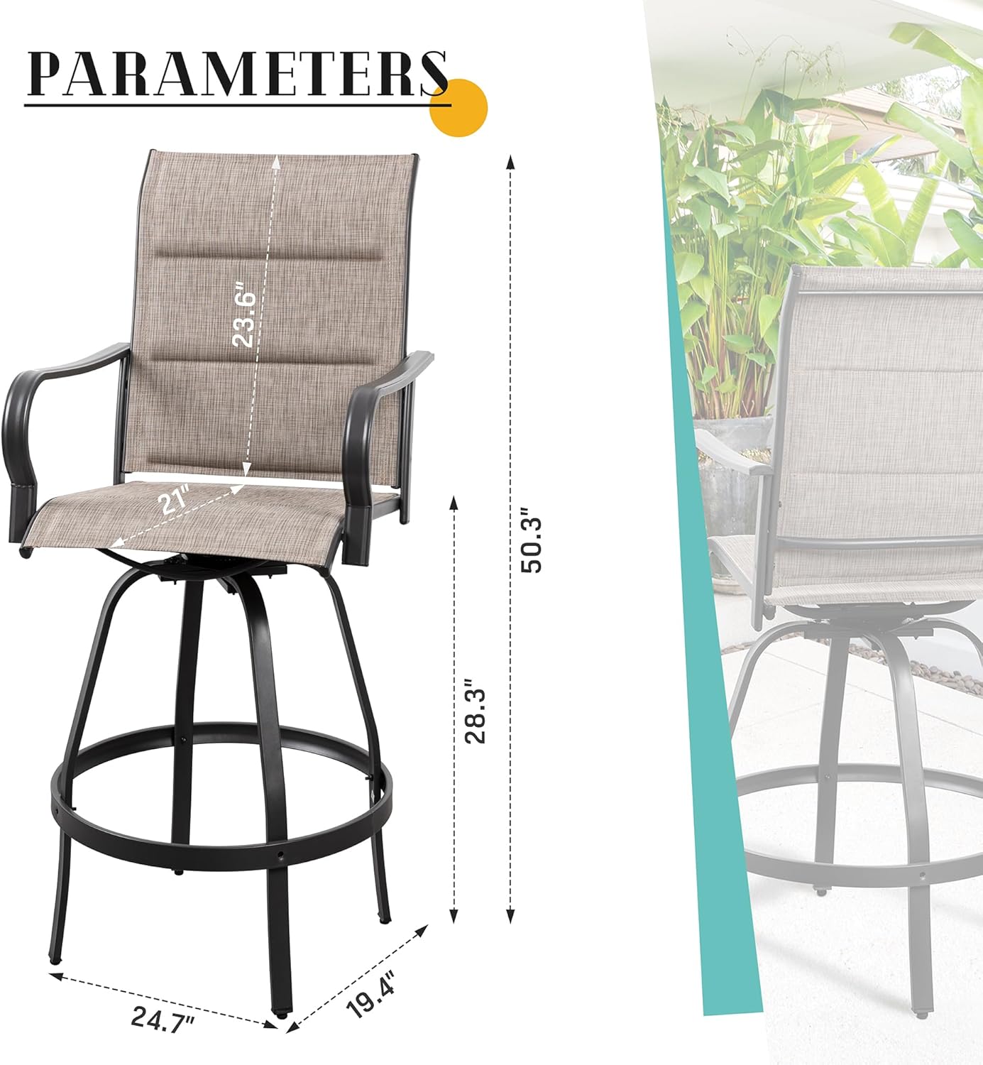 2 Piece Outdoor Patio Swivel Bar Chairs